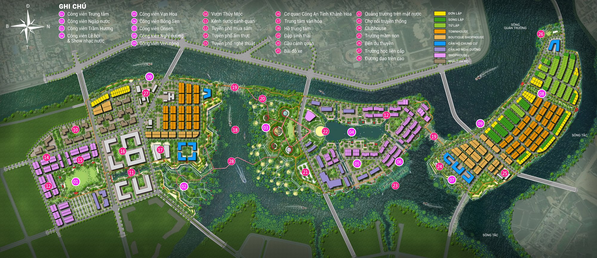 Mặt bằng tổng thể 3 đảo Charmora City giữa sông Quán Trường